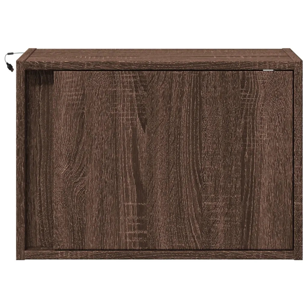 Comodini a Parete con luci LED 2 pz-Set di 2 Tavolino da notte Rovere Marrone 625394