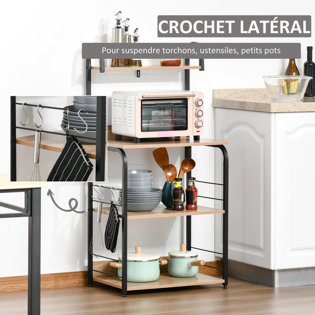 Scaffale cucina micro-onde ¨C Xylo ¨C 3 ripiani legno naturale metallo nero