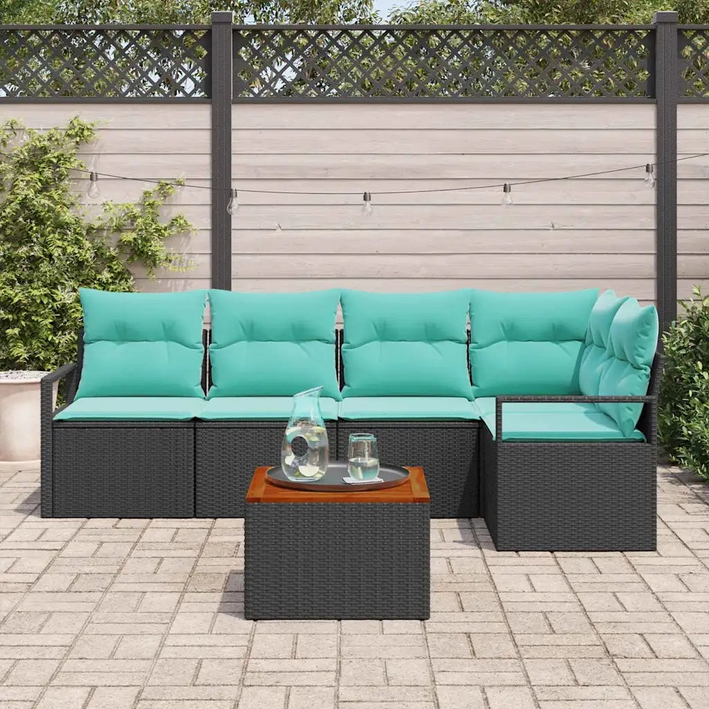 Set Divano da Giardino con cuscino 6 pcs Nero polyrattan