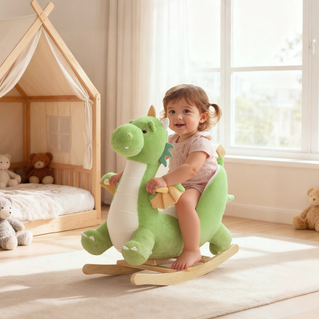 Cavallo a Dondolo per Bambini ¨C Minimal ¨C Verde con Base in Legno e Suono