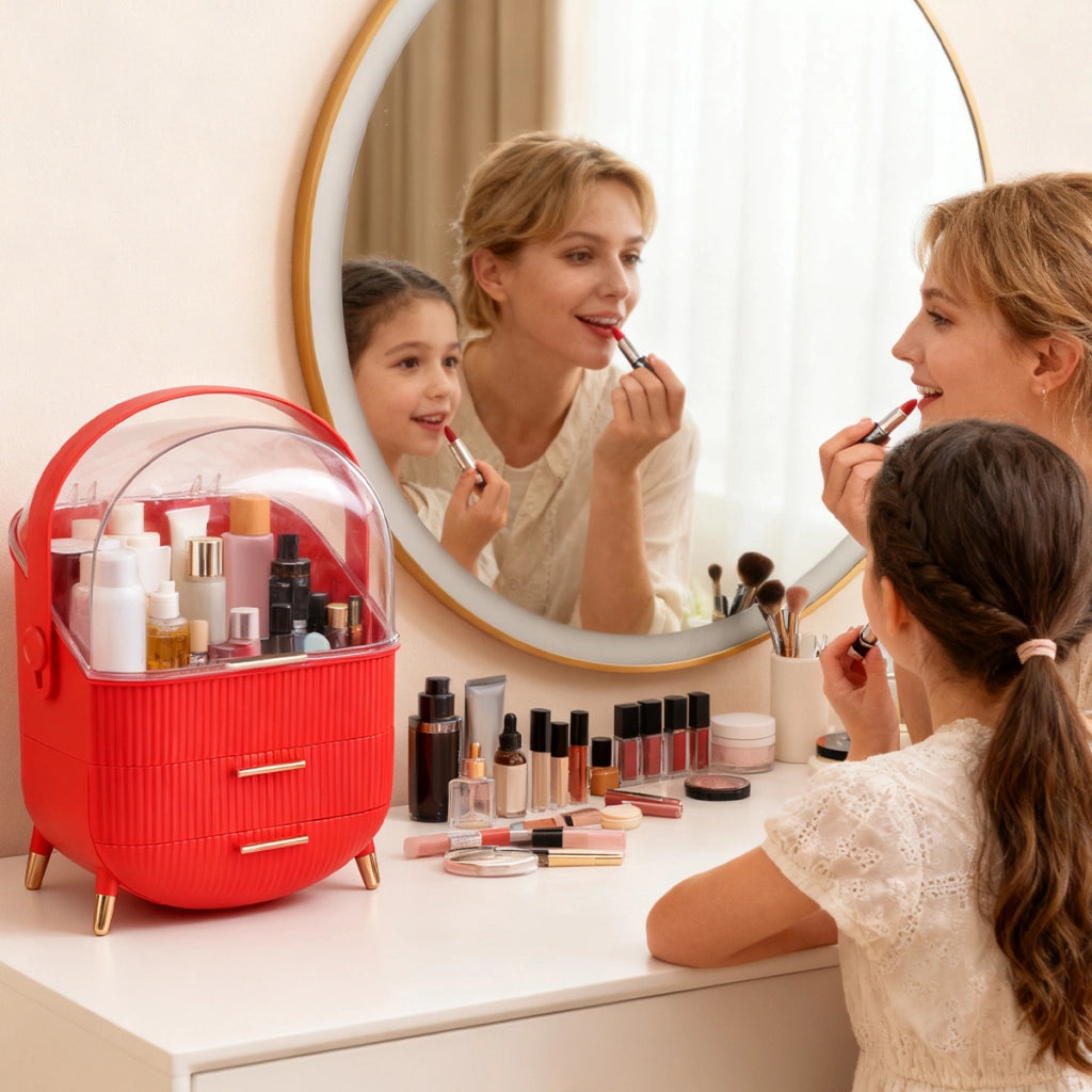 ZMH Porta trucchi da scrivania con più cassetti contenitore per cosmetici rosso 29 x 19 x 38 cm