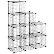 EasyComfort Mobile Libreria Salvaspazio, 9 Cubi in Rete con Pannelli in Acciaio e PP, 35x35x35 cm, Nero