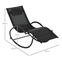 Sedia Sdraio a Dondolo Zero-Gravity da Esterno Impermeabile con Poggiatesta, 155x61x88 cm, Nero