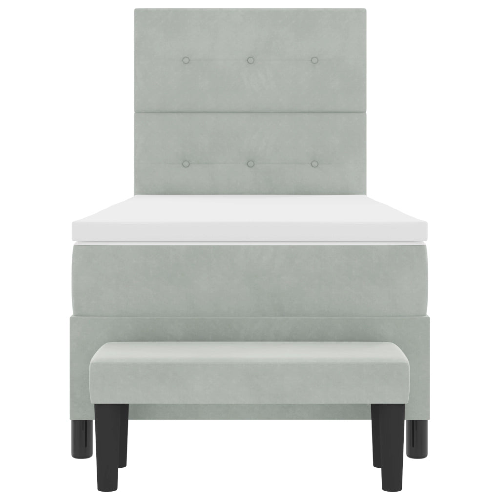 Letto a Molle con Materasso e Panca Grigio Chiaro 90x190 cm Velluto
