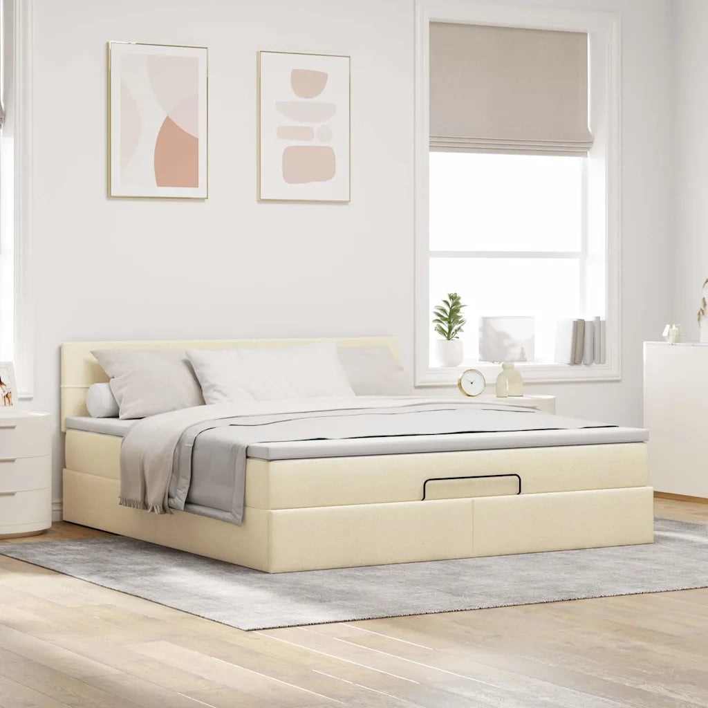 Pouf Letto con Materasso e LED Crema 180x200cm in Tessuto 3312331