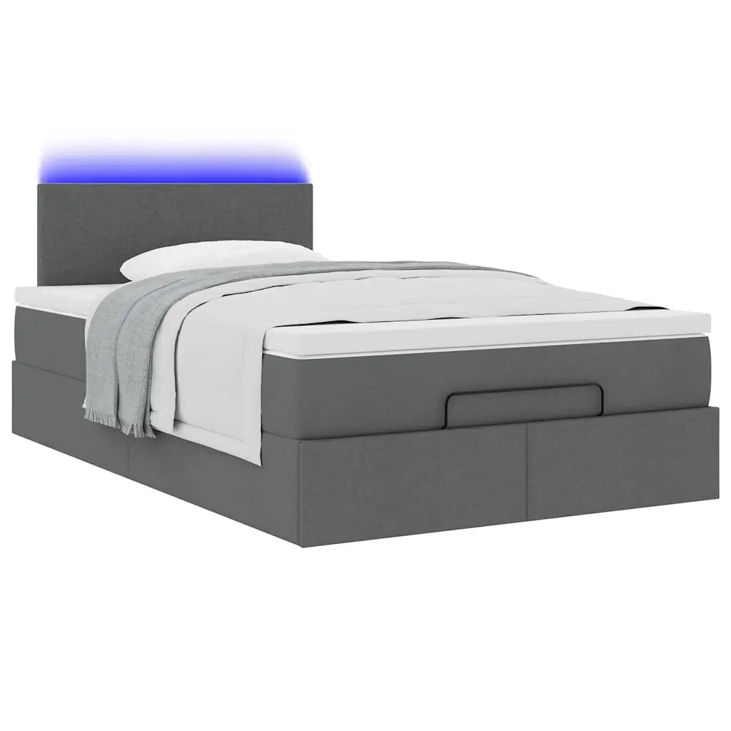 Pouf Letto con Materasso e LED Grigio Scuro 120x190 cm Tessuto