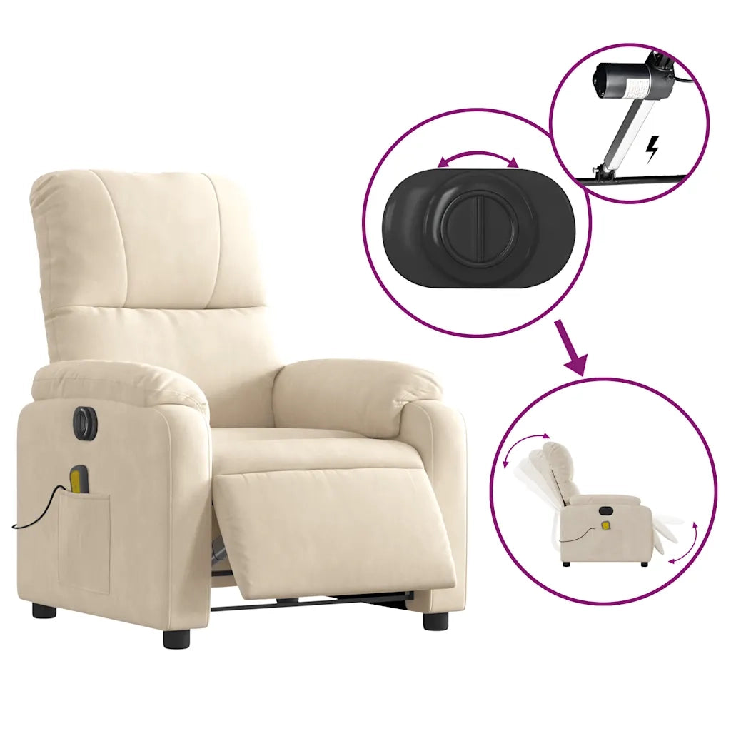 Poltrona Reclinabile Massaggiante Elettrica Beige Microfibra 3204927