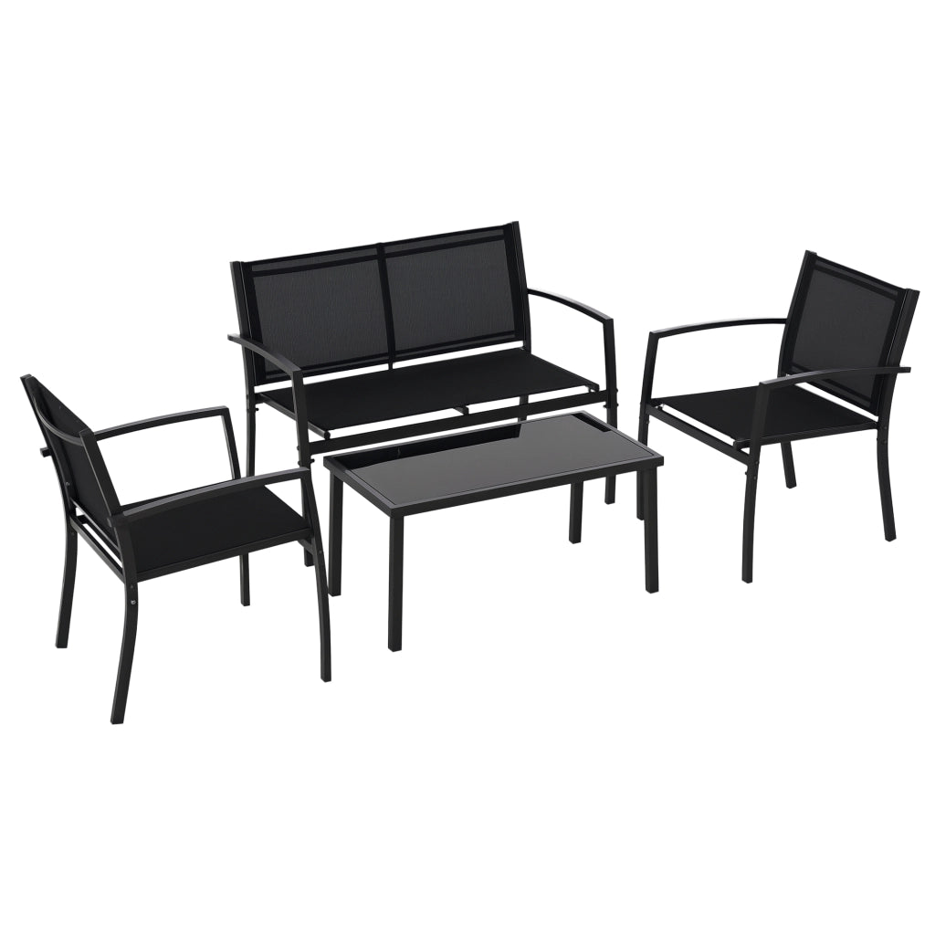 Set Giardino 4 Pezzi con Tavolino, Sedie e Panca ¨C zephmum ¨C Nero, Metallo