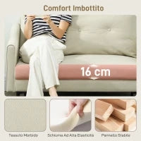Divano 2 Posti Moderno con Schienale Trapuntato a Bottoni e Rivestimento in Velluto, 124x73x92 cm, Crema