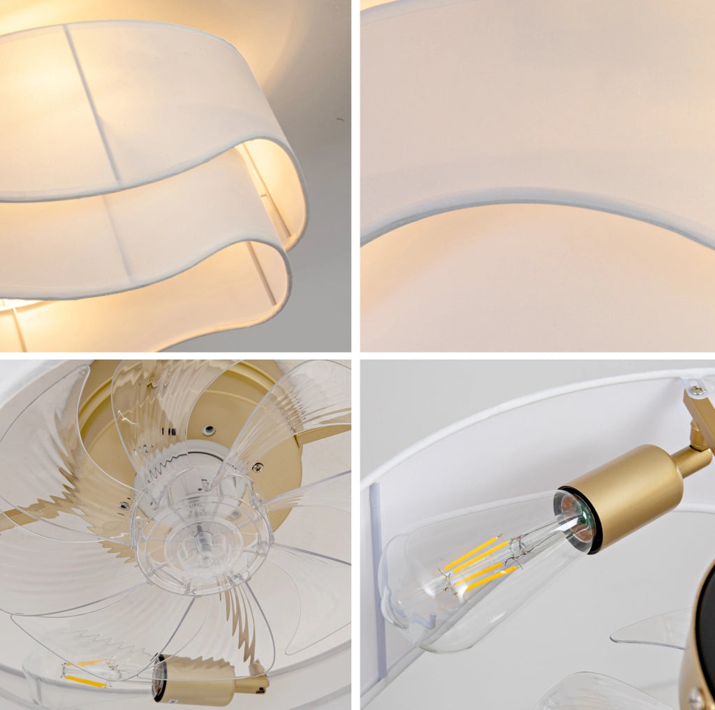 Ventilatore da soffitto con luce 50x50x24 cm in ABS e tessuto bianco –