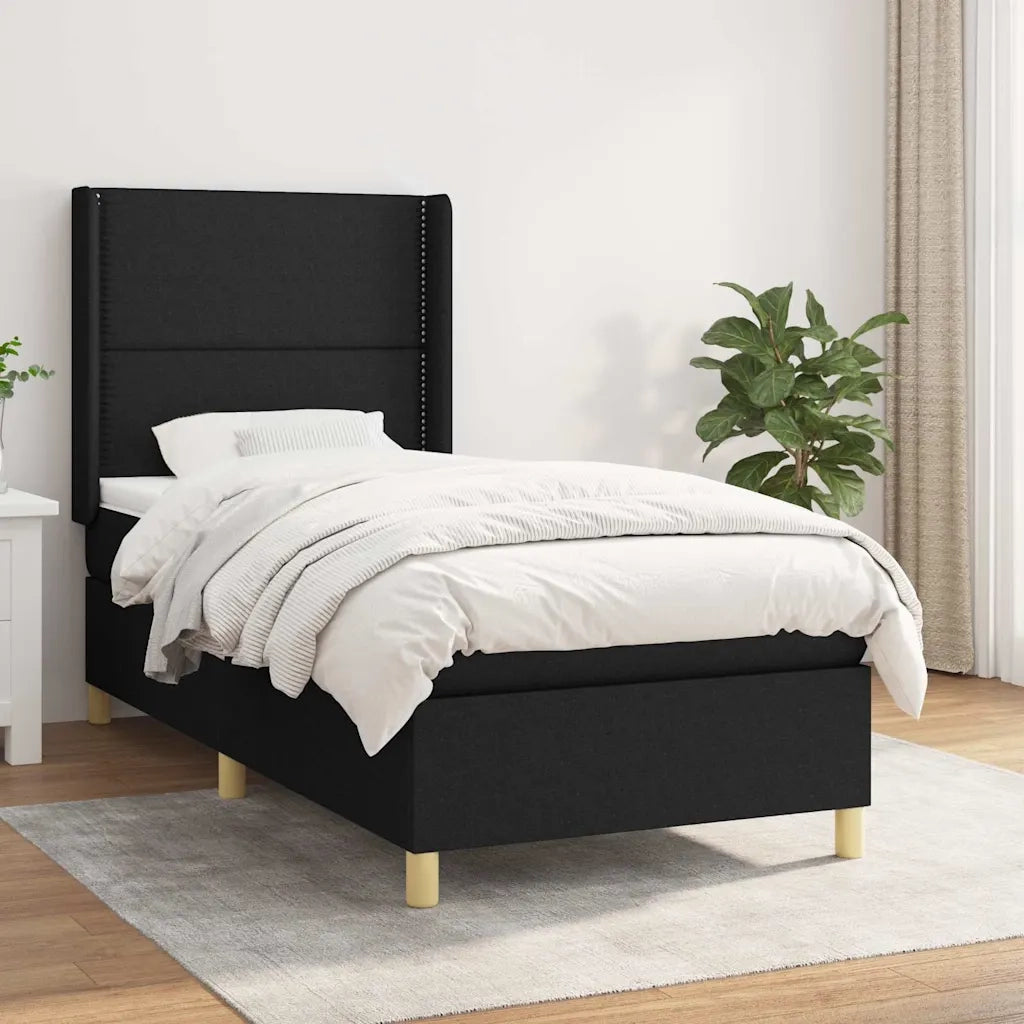 Giroletto a Molle con Materasso-Struttura Letto Nero 80x200 cm inTessuto 424195