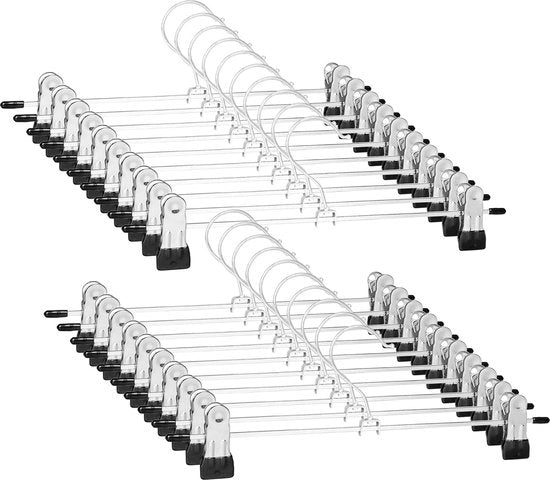 Brocchetti per abbigliamento in metallo, robusti ganci in cromo con clip regolabili, brocchetti per abbigliamento in metallo, appesi per risparmiare spazio per pantaloni, calze, gonne, 30 cm (12 pollici), 20 pezzi