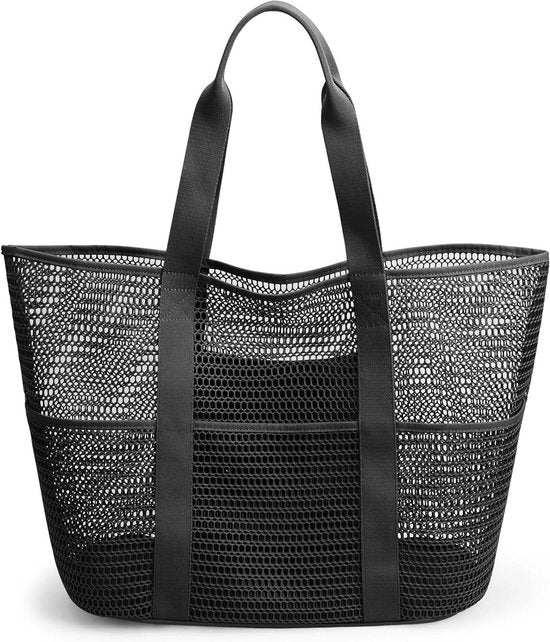 Borsa a Rete Opportuna con Molti Compartimenti - 30L Grande Borsa a Rete con Cerniera per la Spiaggia e le Spese - Essenziali Estivi per Donne