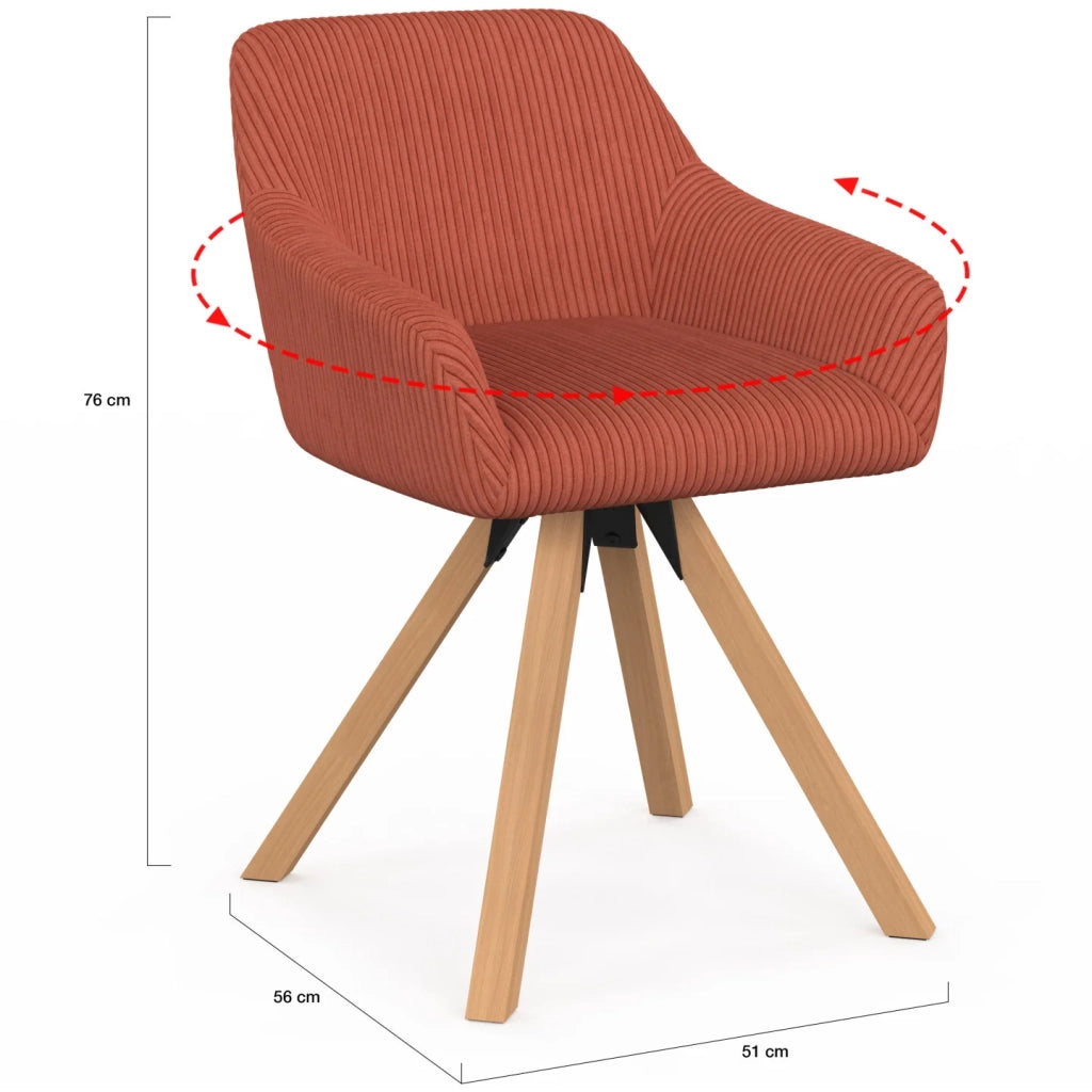 IDMarket - Set di 2 sedie da pranzo JANY, poltroncine da tavolo, velluto trapuntato color terracotta, gambe effetto legno
