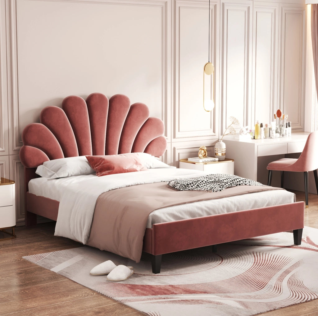 Letto imbottito 140x200 cm in velluto rosso fagiolo