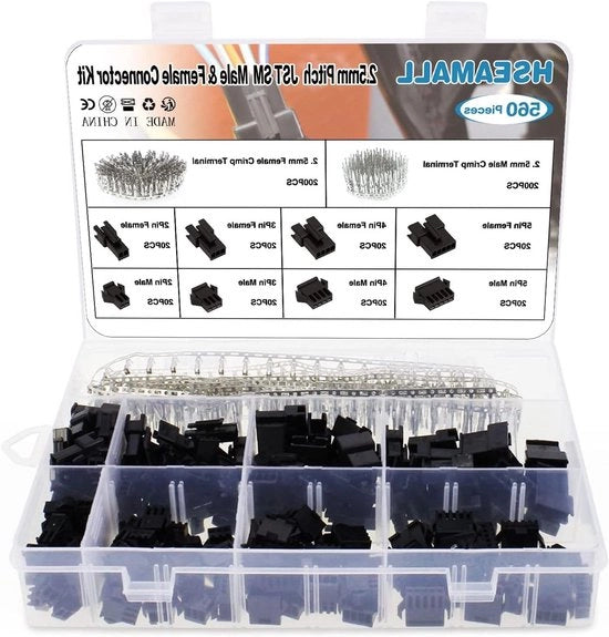 Adattatore di connessione JST 2-5 poli 254 mm con kit di 560 pezzi di contenitori per connettori maschi e femmina