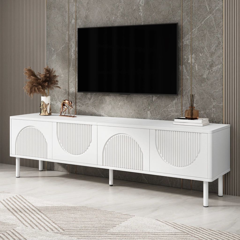 Mobile TV con 4 vani e passacavi; per soggiorno; in MDF e truciolare; bianco; 180x40x52 cm