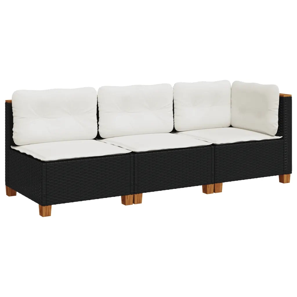 Divano da Giardino a 3 Posti con Cuscini Nero in Polyrattan 365920