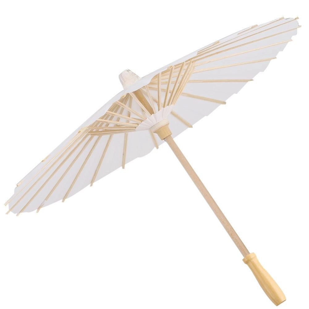Trade Shop - Ombrello Bambu Bianco 42 Cm Legno Sposa Wedding Matrimonio Ombrellino Parasole -