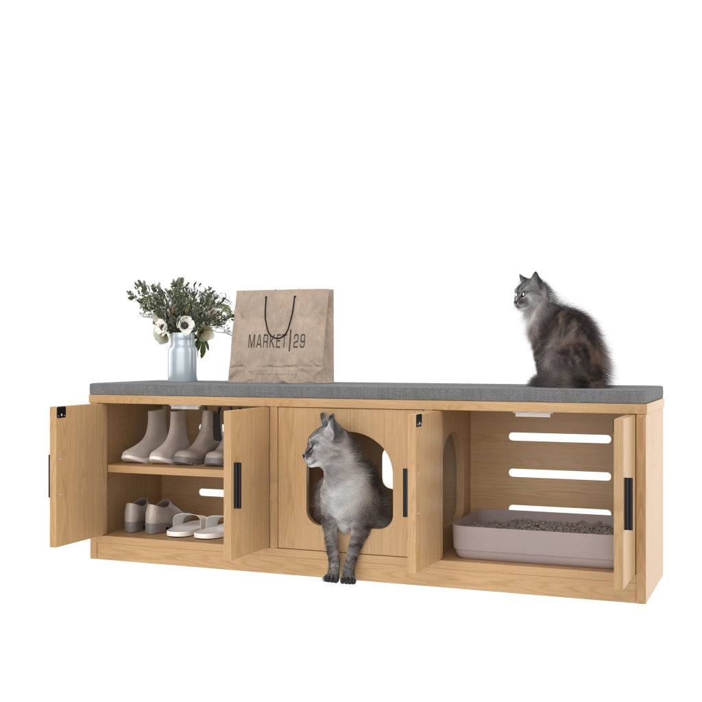 Mobile Nascosto Per Gatto 4 in 1 con Ripiani Regolabili e Tappetino Tiragraffi; Stile Rovere; in Pannelli; 140×40×45;5 cm