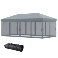 Gazebo da Giardino Pieghevole 6x3 m con 6 Zanzariere e Pulsante, in Acciaio e Poliestere, Grigio