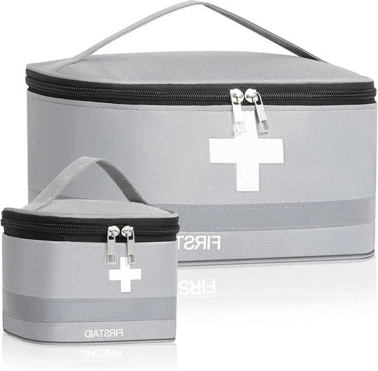 Set di pronto soccorso 2 in 1 grande e piccolo cassetto farmaceutico impermeabile tas medica portatile contenitore farmaceutico per l'esterno casa viaggi in grigio