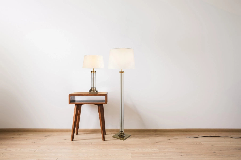 Lampada Da Scrivania Pedestal Acciaio Adjustable Vetro Trasparente 1 Luce E27