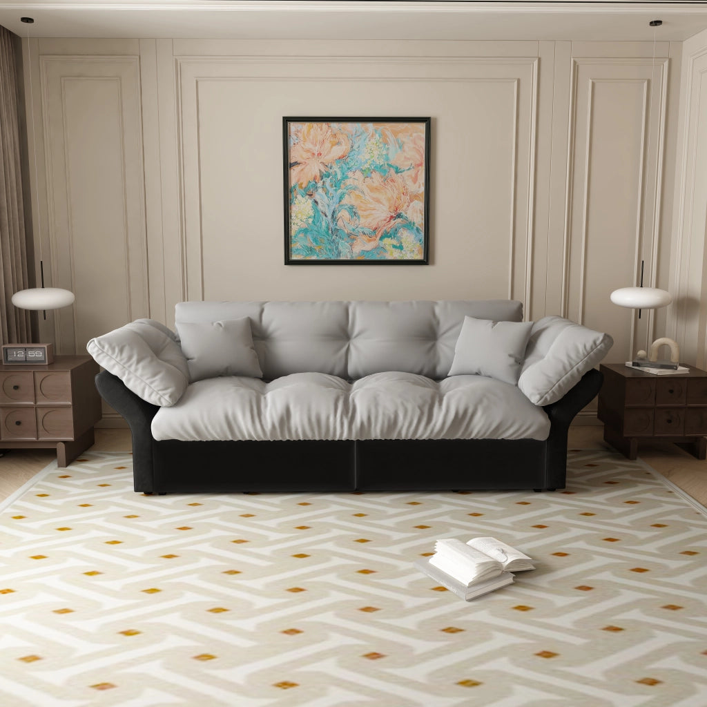 Divano letto 3 in 1 - con funzione chaise longue e 2 cuscini - in velluto - grigio chiaro