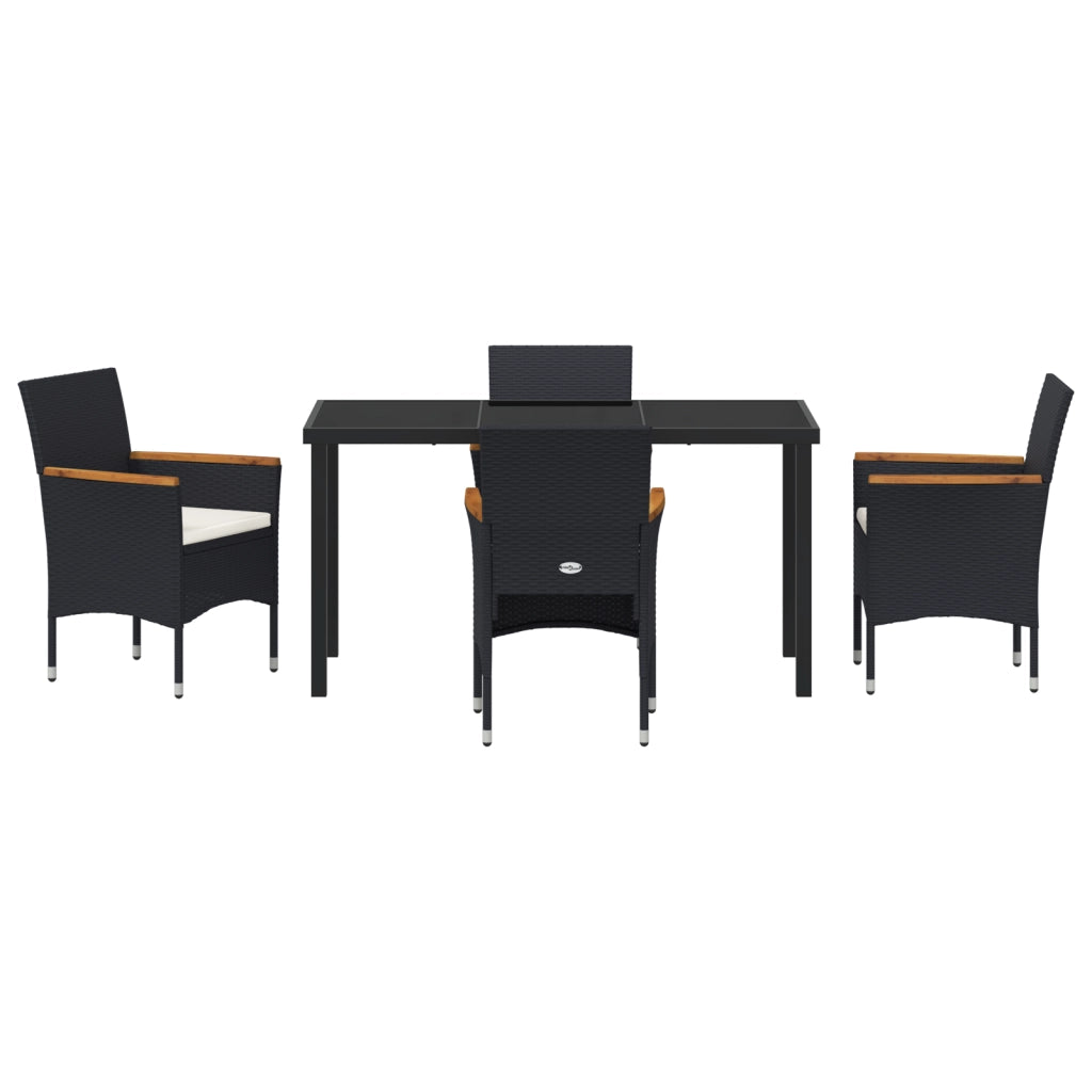 Set da Pranzo da Giardino 5 Pezzi Nero Polyrattan