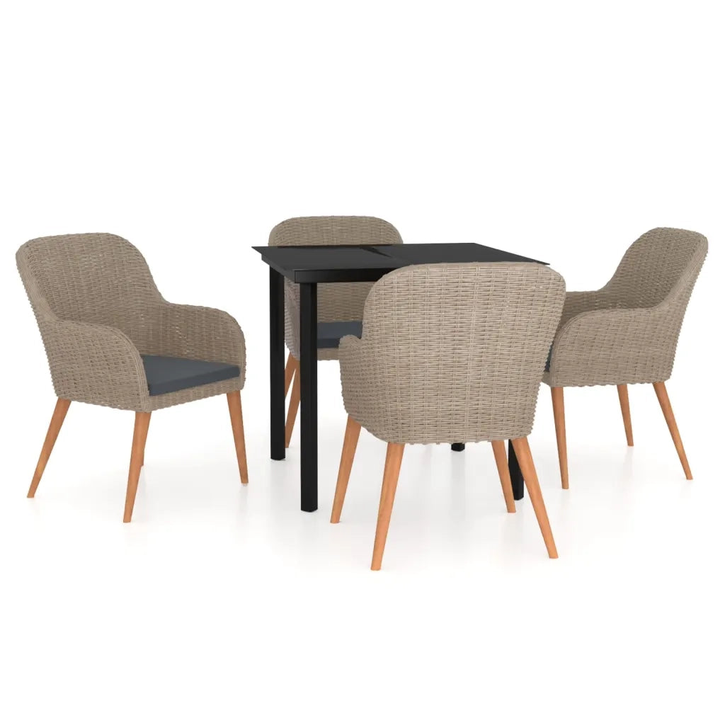 Set da Pranzo per Giardino 5 pz con Cuscini Marrone cod mxl 43969