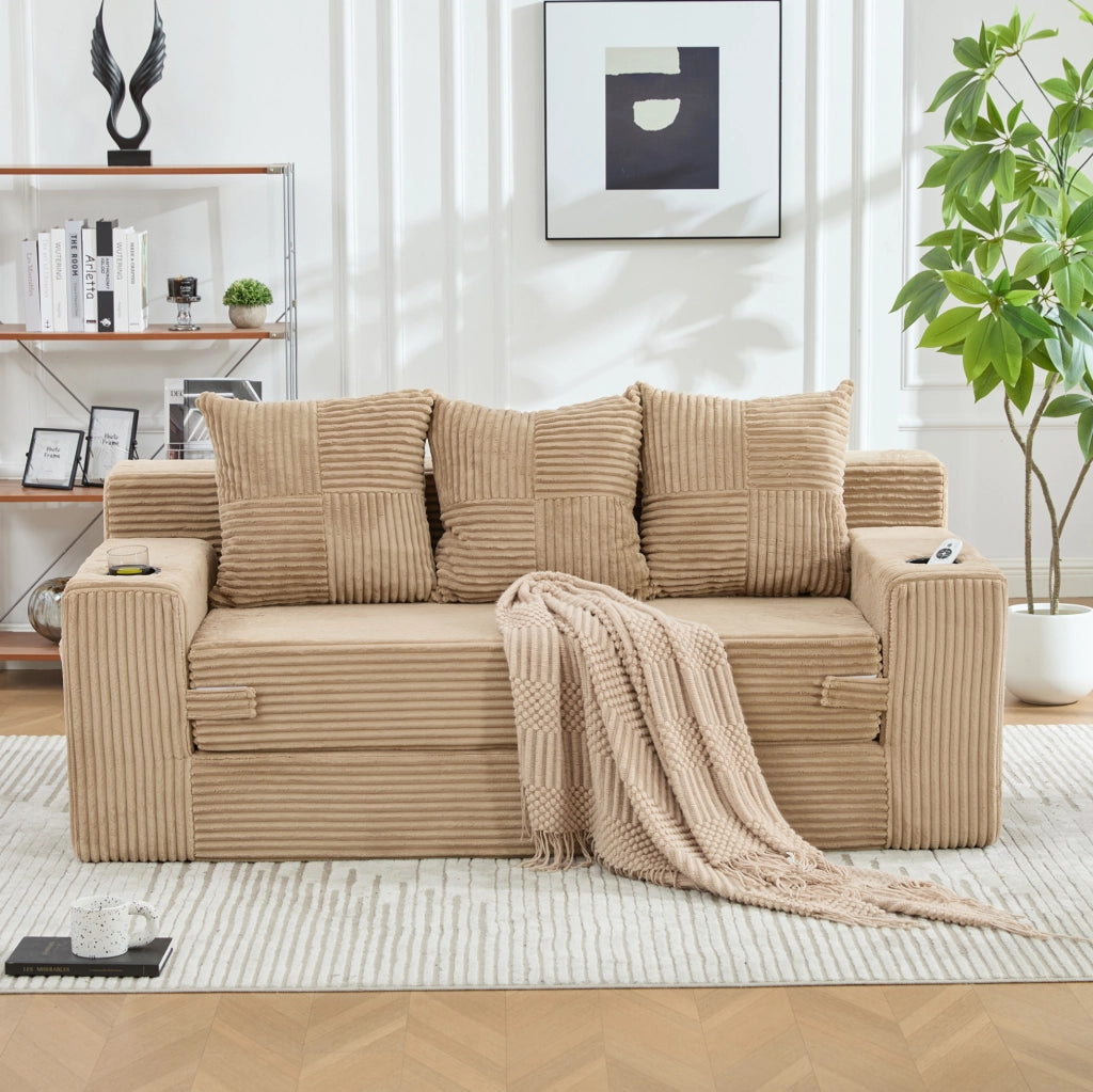 Sofa modulare da pavimento 2 posti 172x87x64 cm in velluto a coste khaki