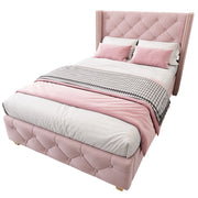 Letto imbottito 90x200 cm; testiera capitonn茅 e finiture borchiate; velluto rosa (Senza materasso)