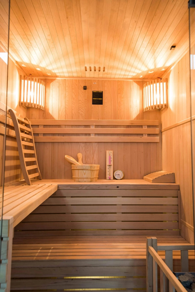 Sauna Finlandese ad Infrarossi 4 Posti 150x150 cm H200 in Legno di Abete Sense 4