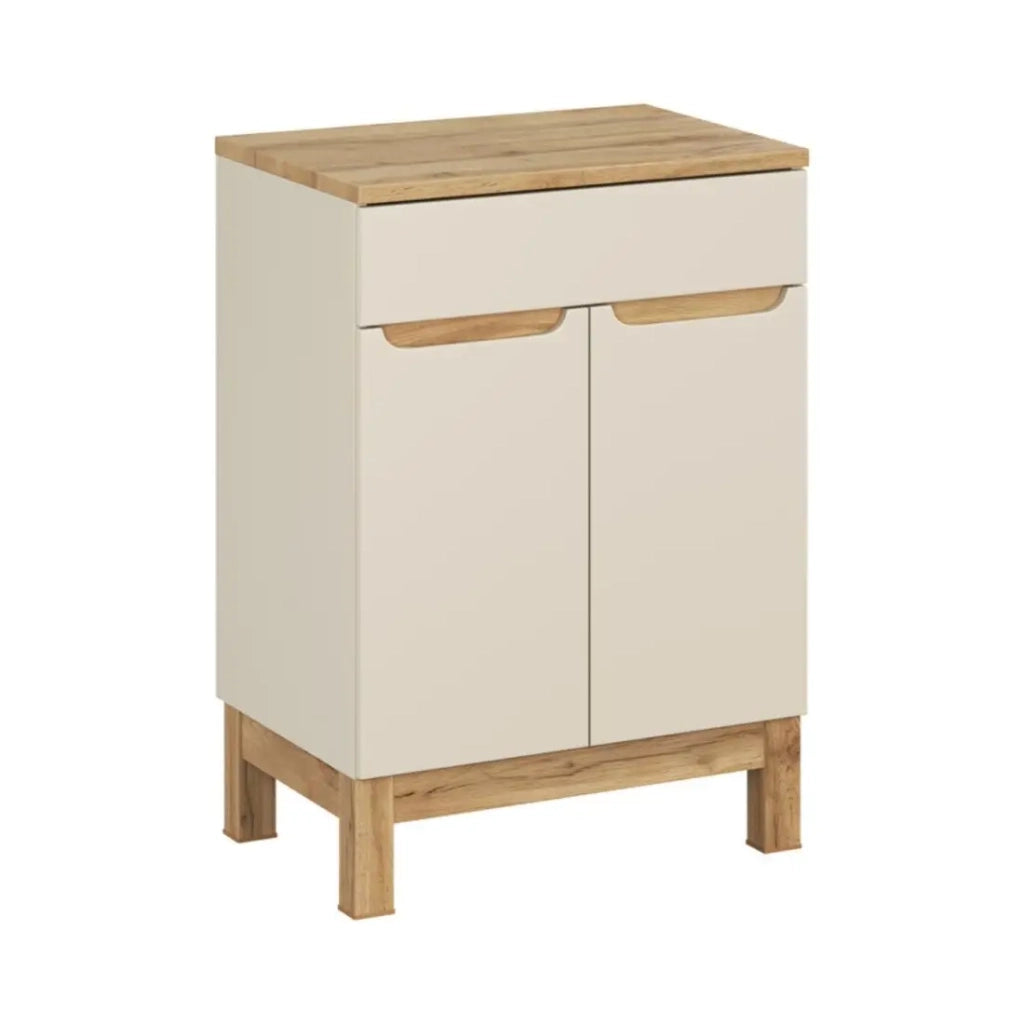Set da bagno ERMANO cachemire e finitura quercia 60cm: mobile sottolavabo + piano per lavabo