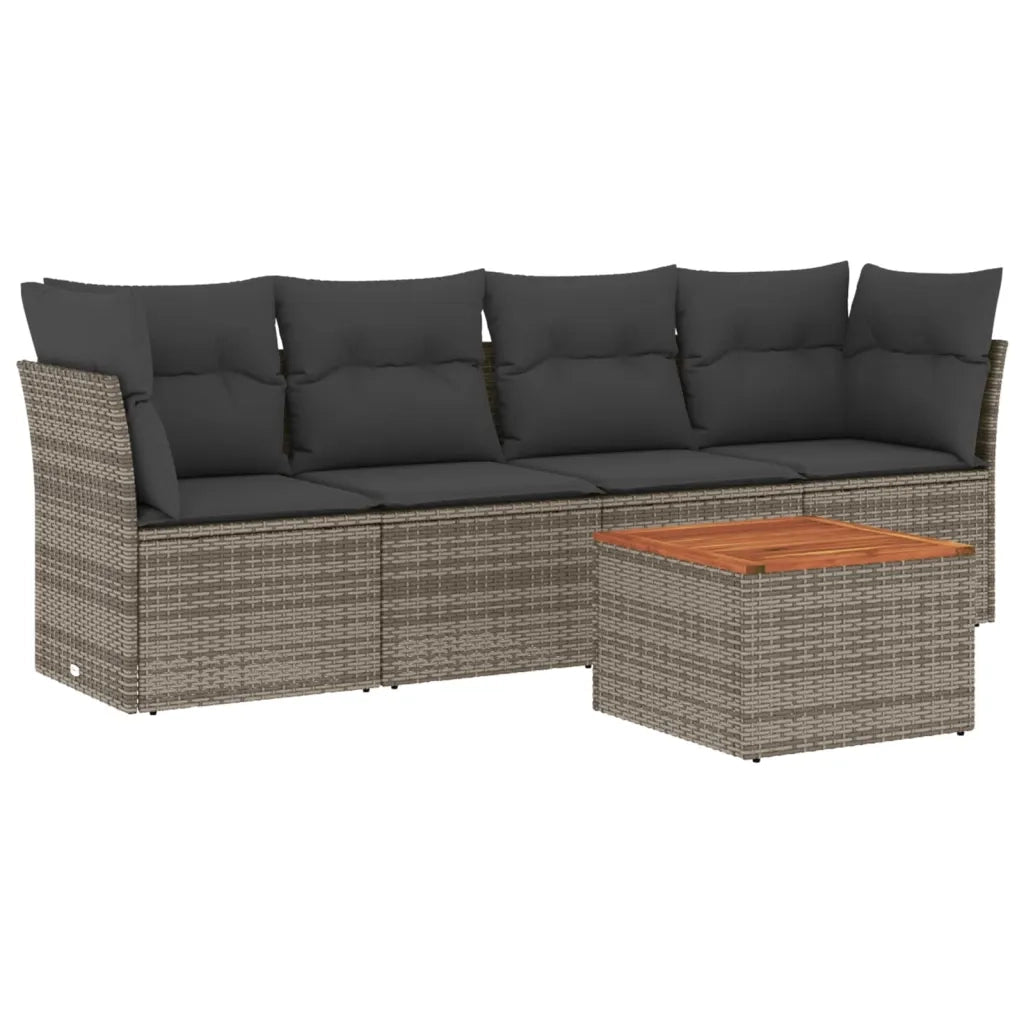 Set Divano da Giardino 5 pz | Set Salotto da Giardino con Cuscini Grigio in Polyrattan