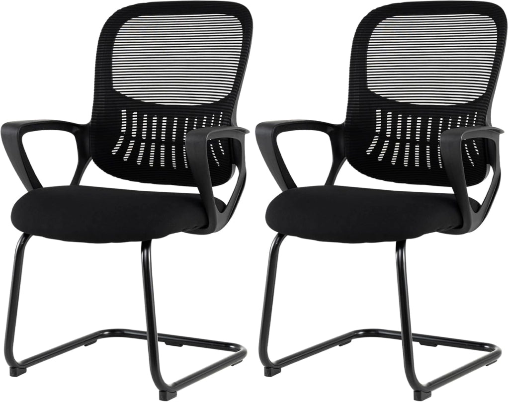 Set di 2 sedie da ufficio, sedia da lettura, con schienale in rete traspirante, braccioli, seduta imbottita, telaio in metallo, sedie da conferenza, senza ruote, per sala d'attesa, soggiorno