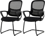 Set di 2 sedie da ufficio, sedia da lettura, con schienale in rete traspirante, braccioli, seduta imbottita, telaio in metallo, sedie da conferenza, senza ruote, per sala d'attesa, soggiorno