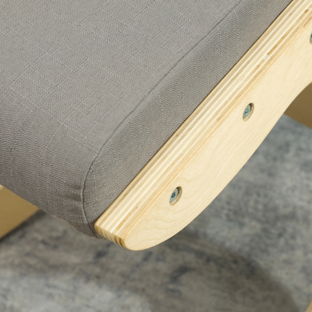 Sedia Ergonomica con Inginocchiatoio 55x85x55 cm Reclinabile in Tessuto Effetto Lino e Legno Grigio Chiaro
