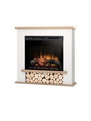 Camino Elettrico Riscaldante Da Pavimento Autoportante a LED - 28" - Bianco opaco / Rovere chiaro - 106 x 100 x 28 - TULA