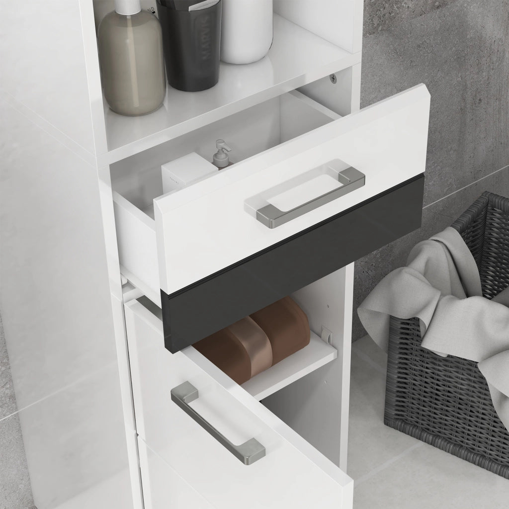 Colonna Bagno con Cassetto e Ripiani ¨C Xylo ¨C MDF Bianco 37x32.5x170 cm