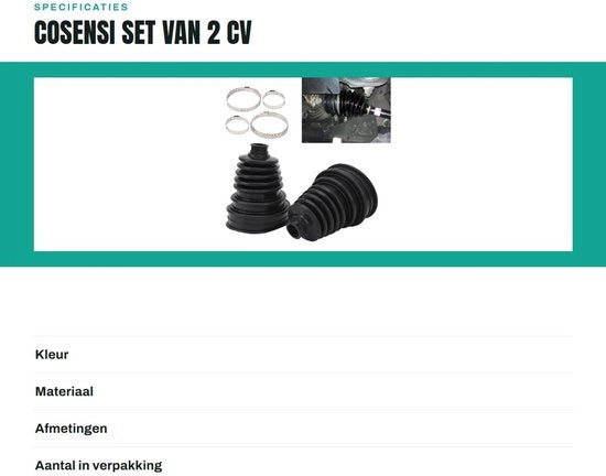 Set di guanti CV universali da 2 pezzi - velocità costante - viti in acciaio inossidabile - silicone - rivestimento in tessuto flessibile - alta resistenza a temperature elevate - guarnizioni di trasmissione