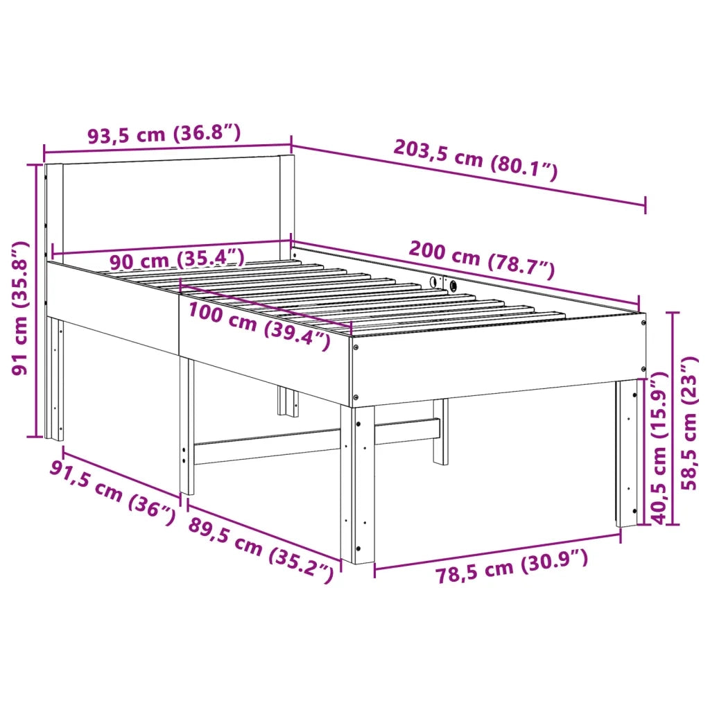 vidaXL Letto senza Materasso Bianco 90x200 cm Legno Massello di Pino