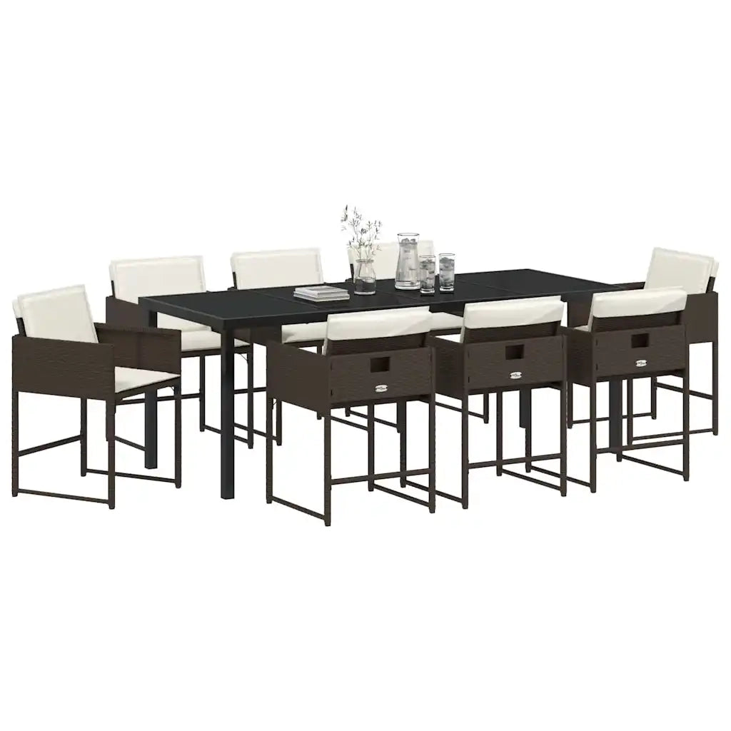 Set da Pranzo per Giardino 9 pcs Marrone polyrattan 3380728