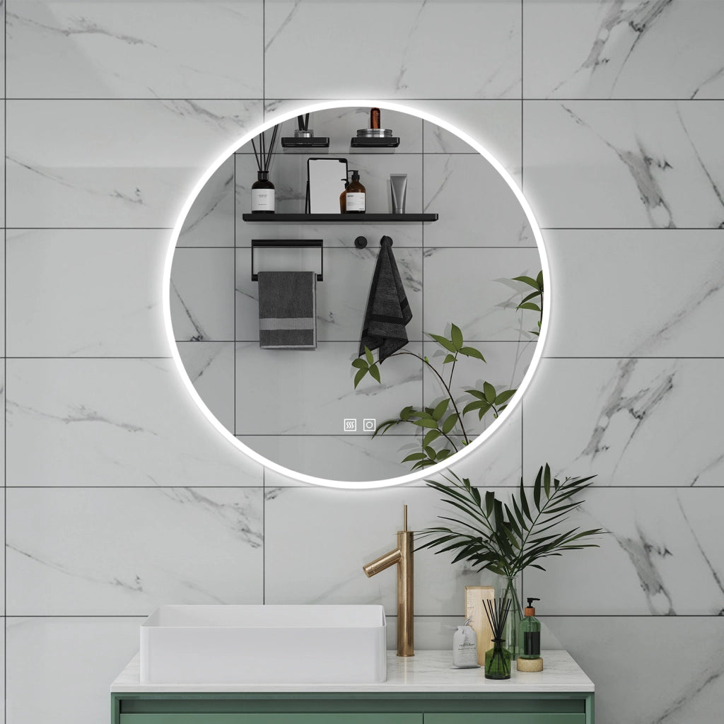 AICA Specchio da bagno 80 x 80 cm, 3 colori, antiappannamento, dimmerabile, interruttore touch, Funzione Memoria