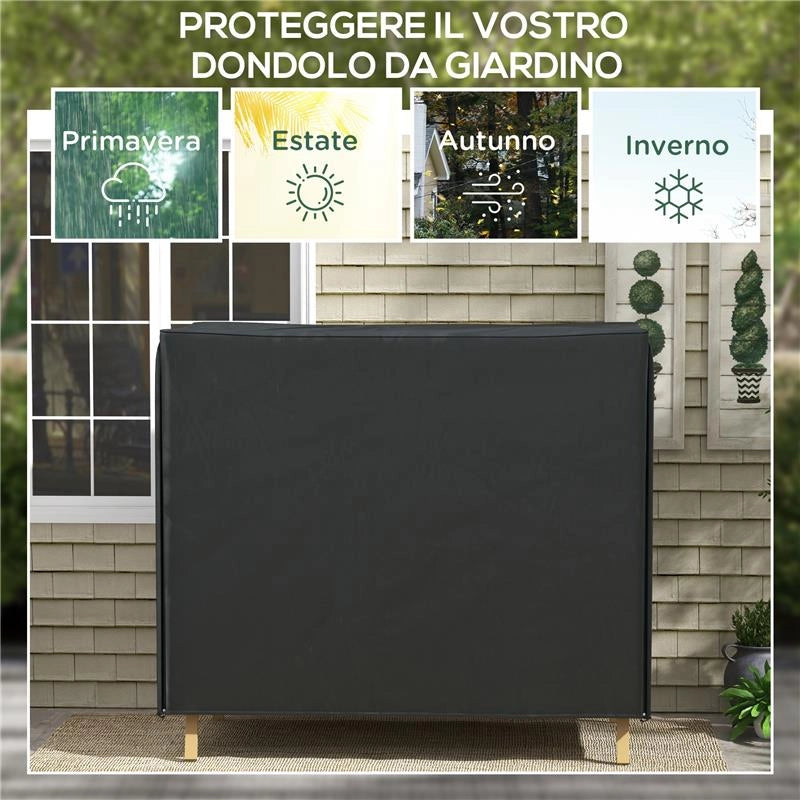 COPERTURA PER DONDOLO DA GIARDINO 3 POSTI IMPERMEABILE E ANTI UV 220X125X172 CM NERO