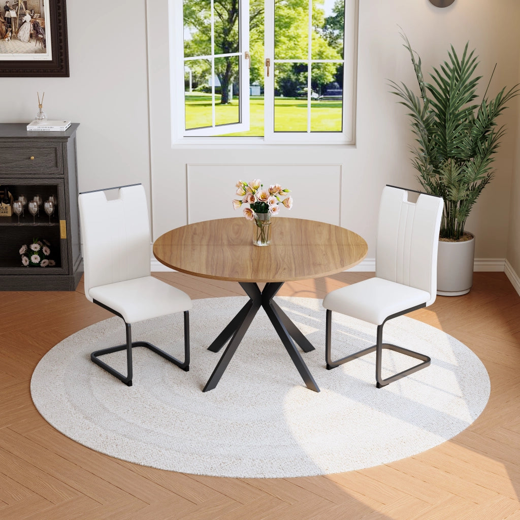 Set Tavolo Rotondo da Pranzo e 2 Sedie ¨C Xylo ¨C Similpelle Bianco, Telaio in Metallo