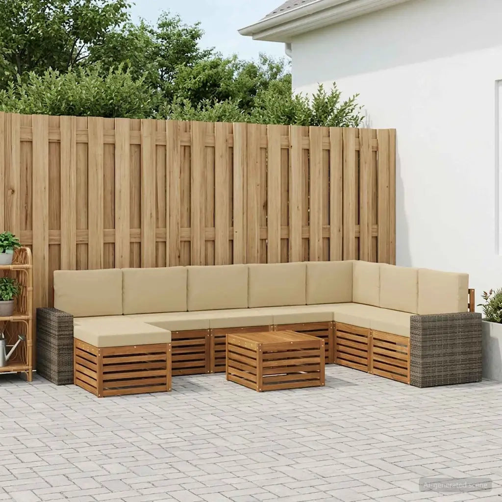 Set di divani da esterno con cuscino 9 pcs Naturale e Beige 3384759