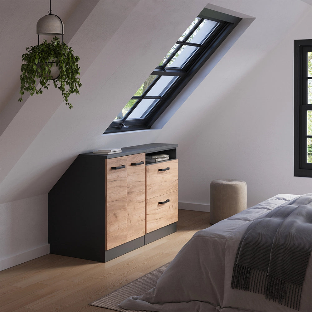 Set di mobili sottotetto Rion Rovere dorato/Antracite 120 cm Set di 2 carcasse armadio profondità 60 cm Vicco