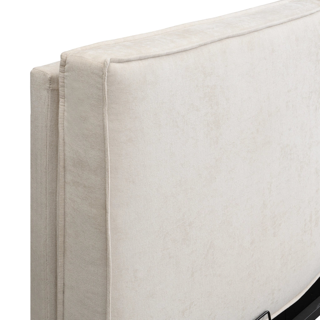 Letto matrimoniale imbottito 180x200 cm in chenille beige con rete a doghe