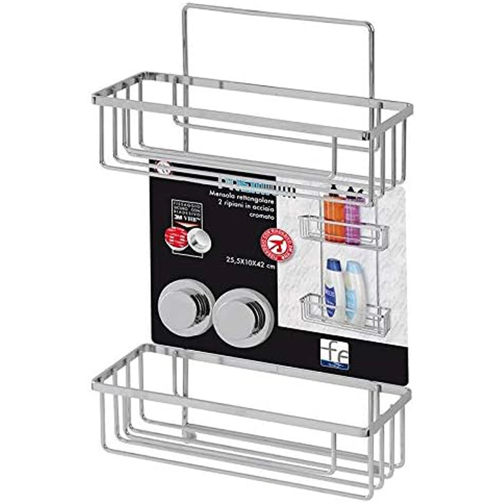 MENSOLA DOCCIA RETTANGOLARE 2 RIPIANI ACCIAIO DOPPIO FISSAGGIO L25,5 x P10 x H42 cm FERIDRAS